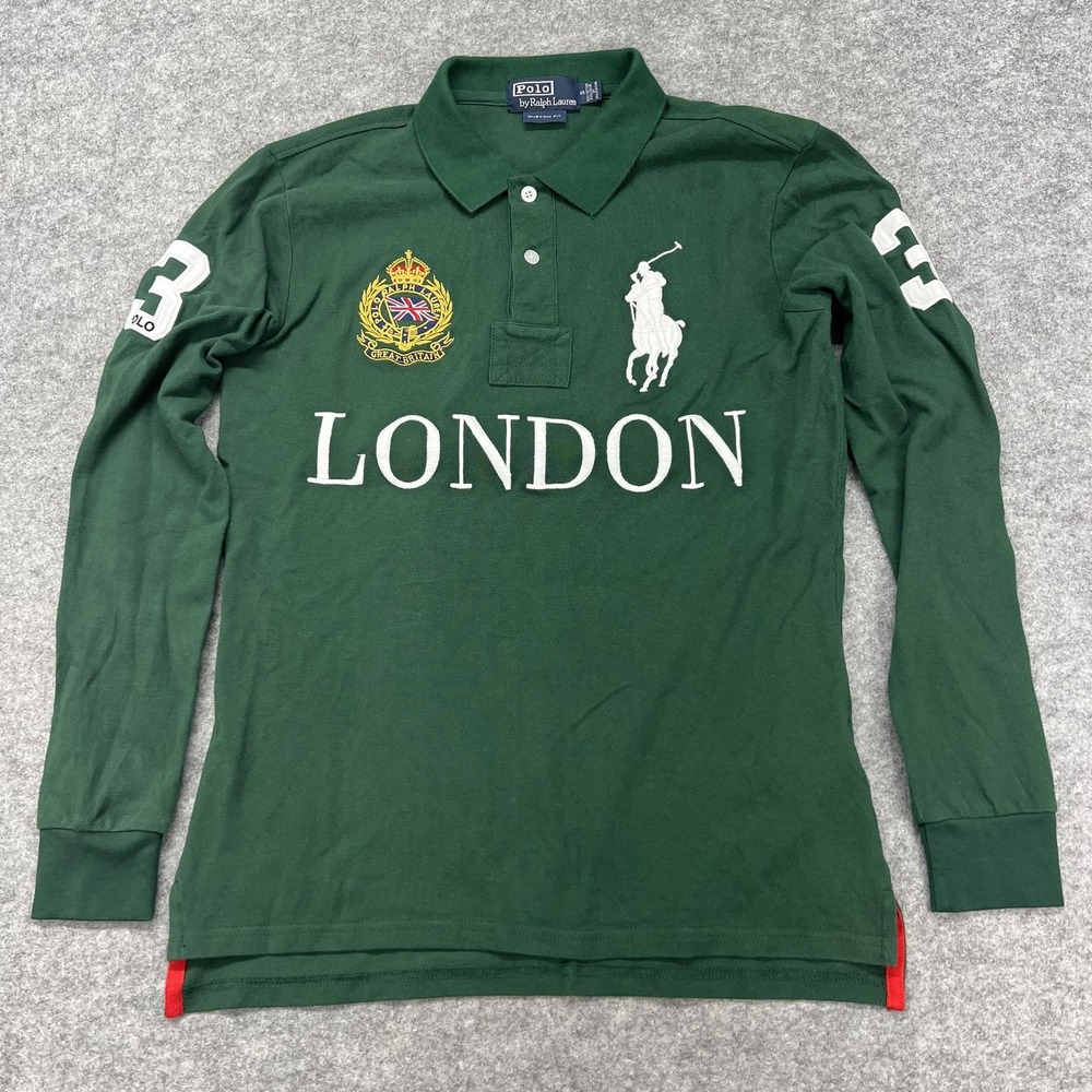 Polo Ralph Lauren Polo Shirt Mens Small Green Long Sleeve London Big Pony Crest